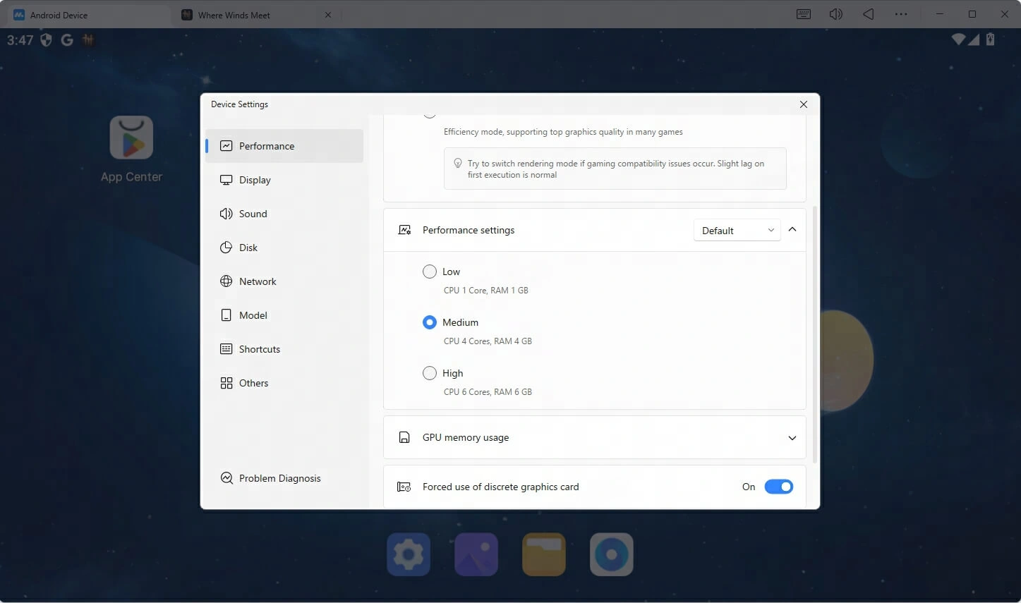 performance settings mumuplayer