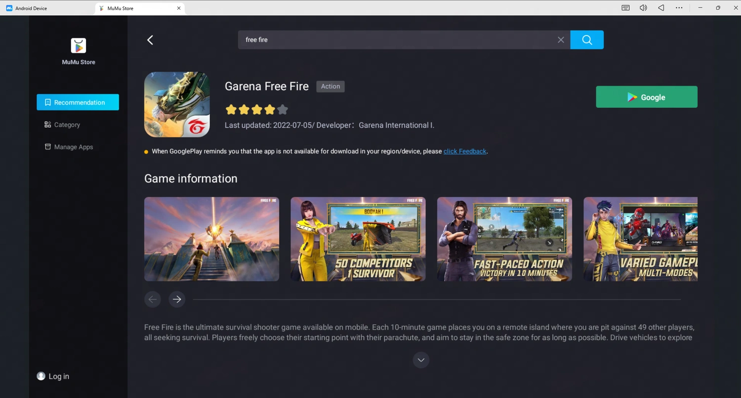 play free fire on pc with mumuplayer