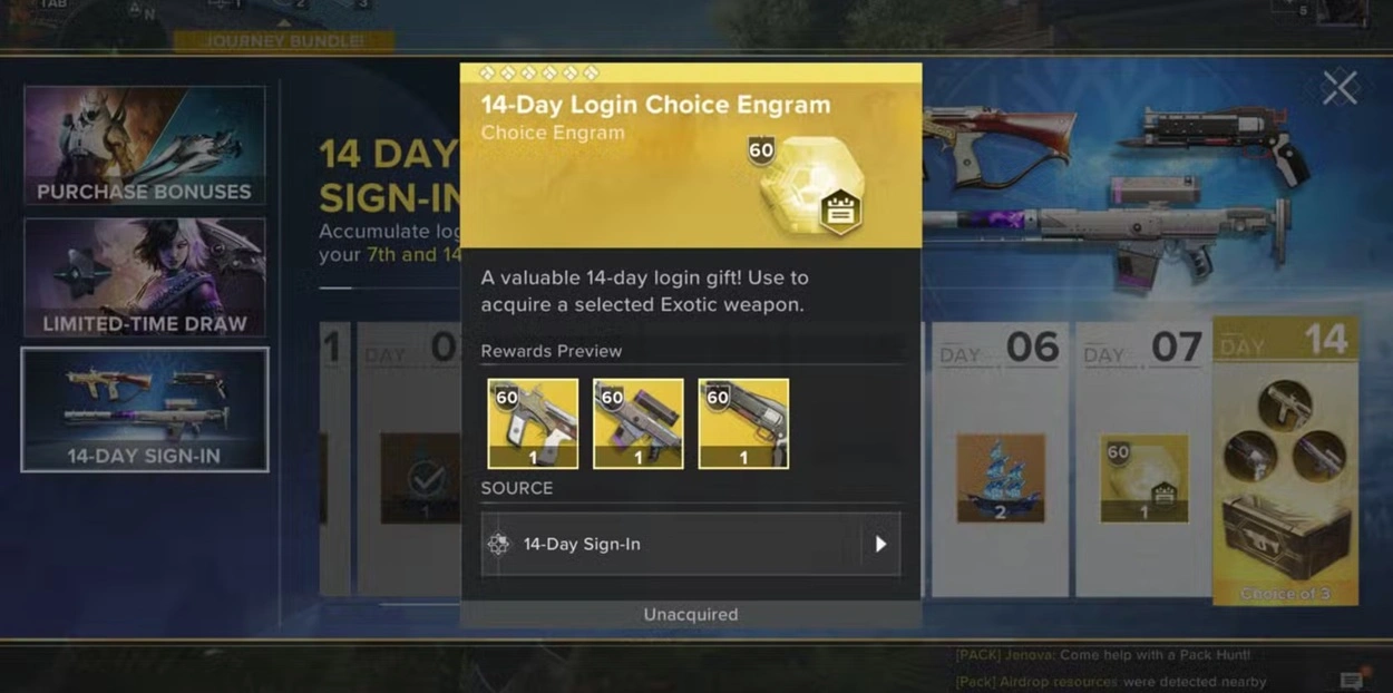 Destiny: Rising 14-day sign-in event