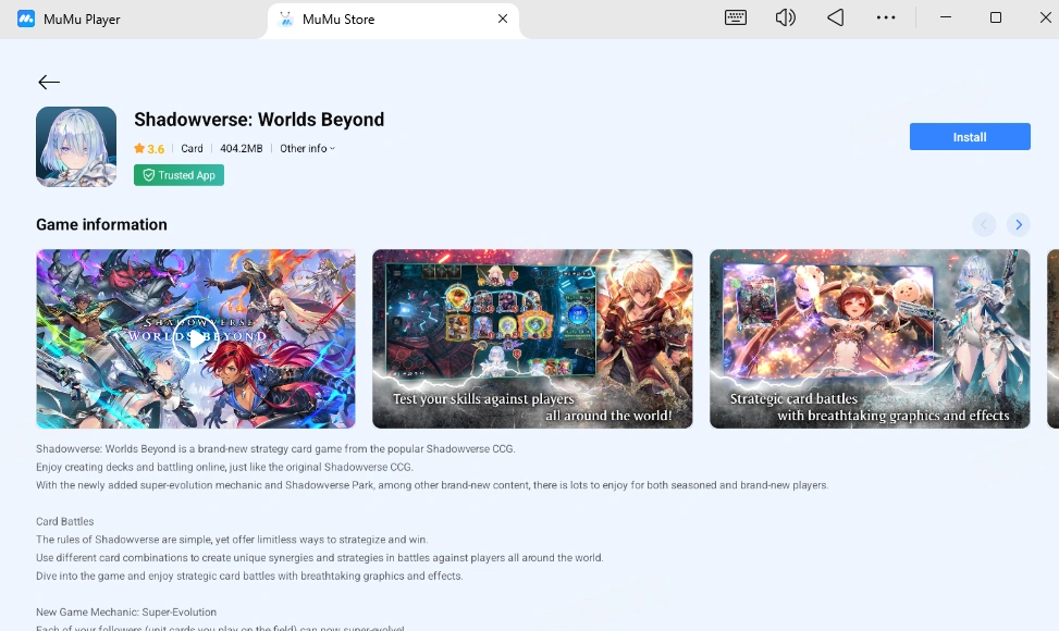 Play Shadowverse: Worlds Beyond on MuMuPlayer 