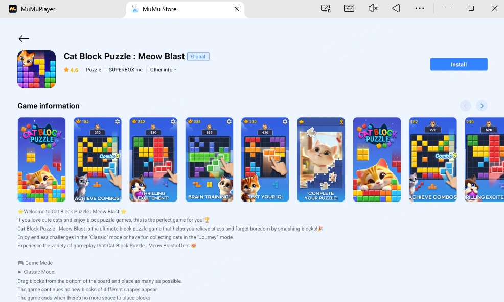 Play Cat Block Puzzle : Meow Blast on PC
